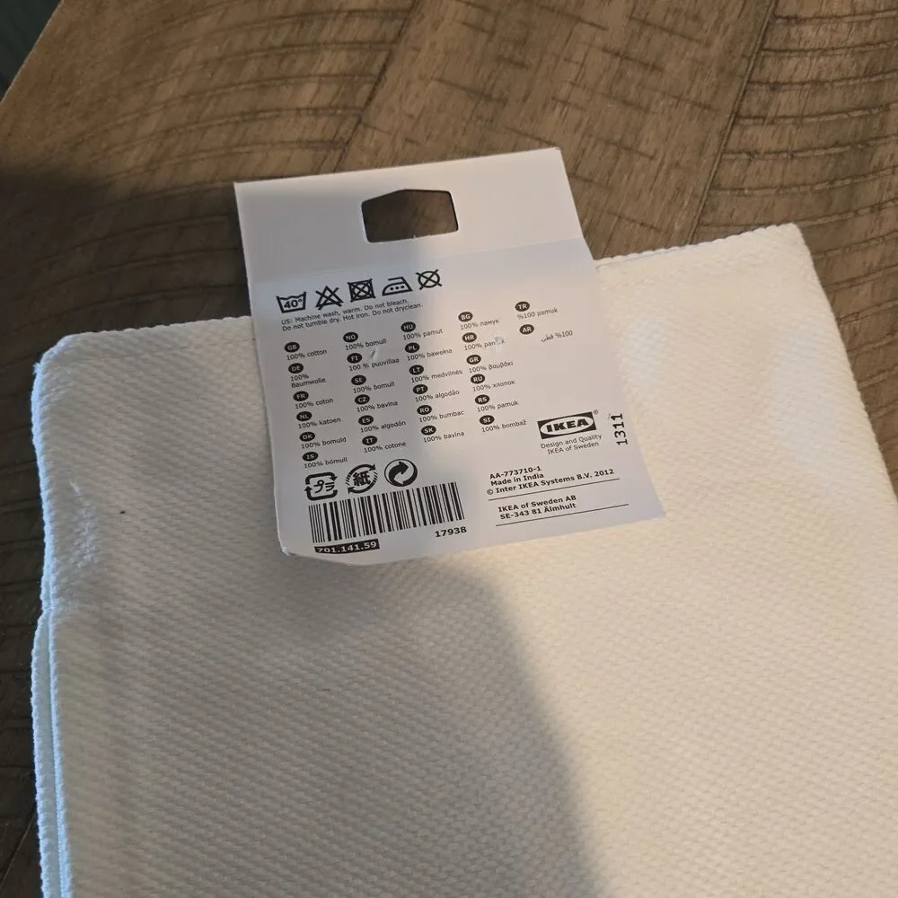 Ikea Ritva White Cotton Pillow Cover 20 x 20